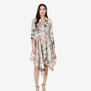 Badgley Mischka  Printed Handkerchief Belted Dress, size 4